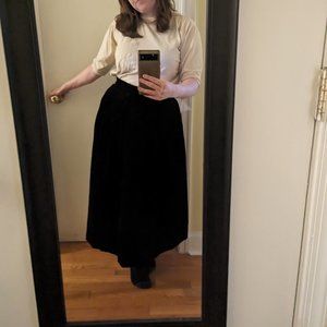 High waisted Vintage black velvet midi skirt
